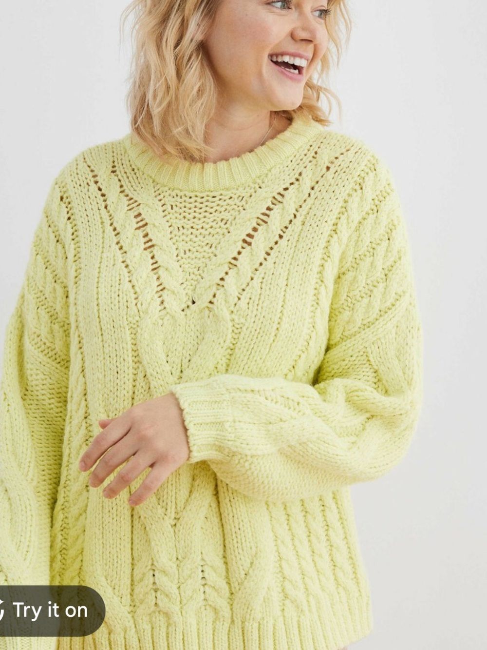 AERIE WOMENS SNOWDAY LEMON LIME NEON YELLOW CHUNKY KNIT SWEATER XL